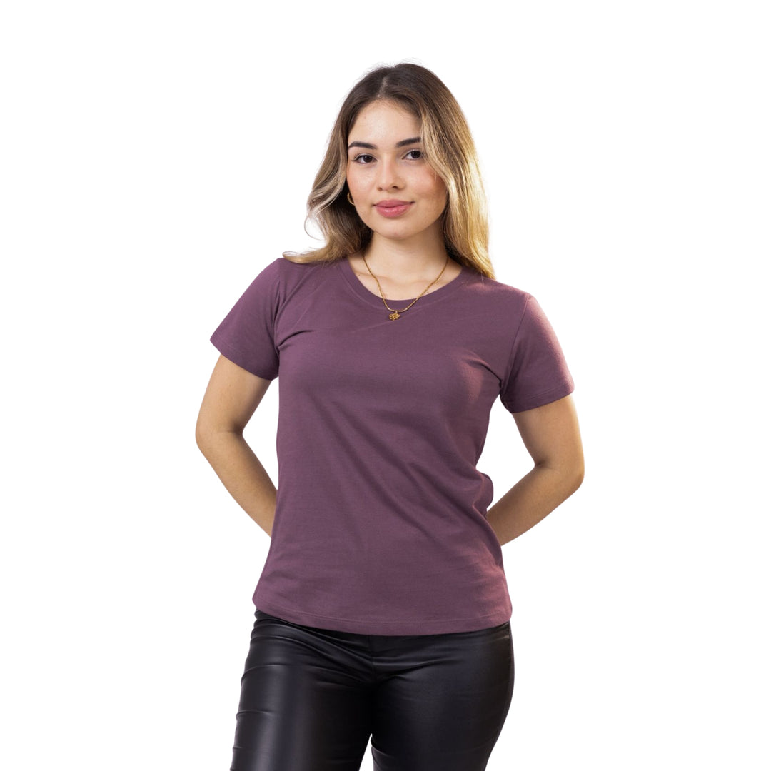 polo básico manga corta color arándano para mujer