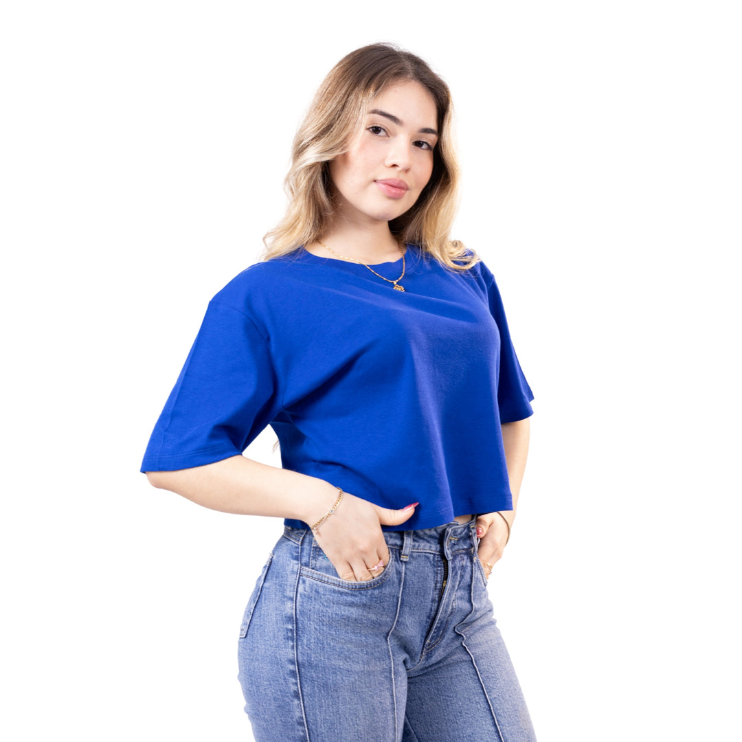 Polo crop oversize color azulino para dama