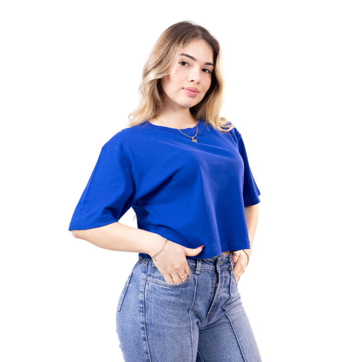 Polo crop oversize color azulino para dama