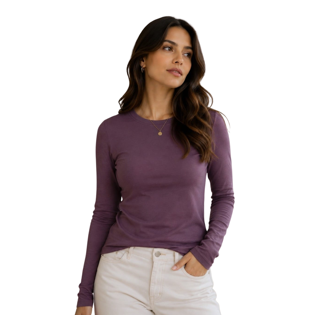 polo manga larga mujer pima cuello redondo