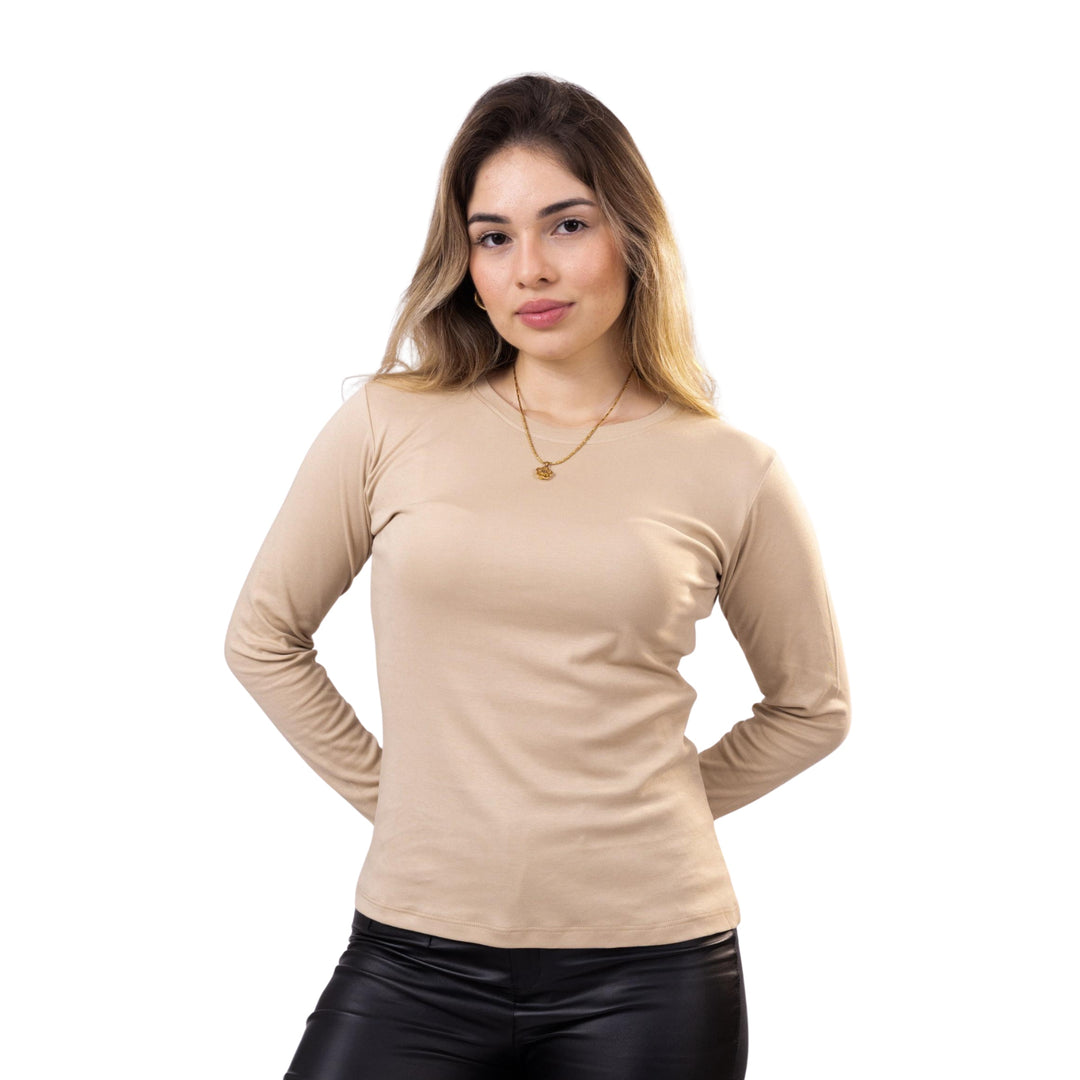 polo manga larga color beige para dama 
