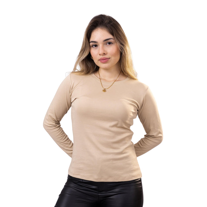 polo manga larga color beige para dama 