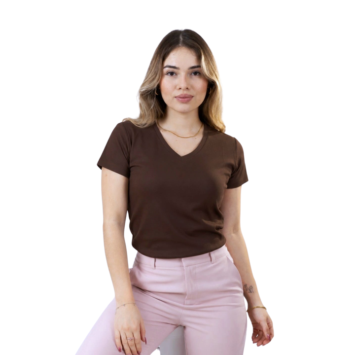 Polo mujer cuello V manga corta Pima