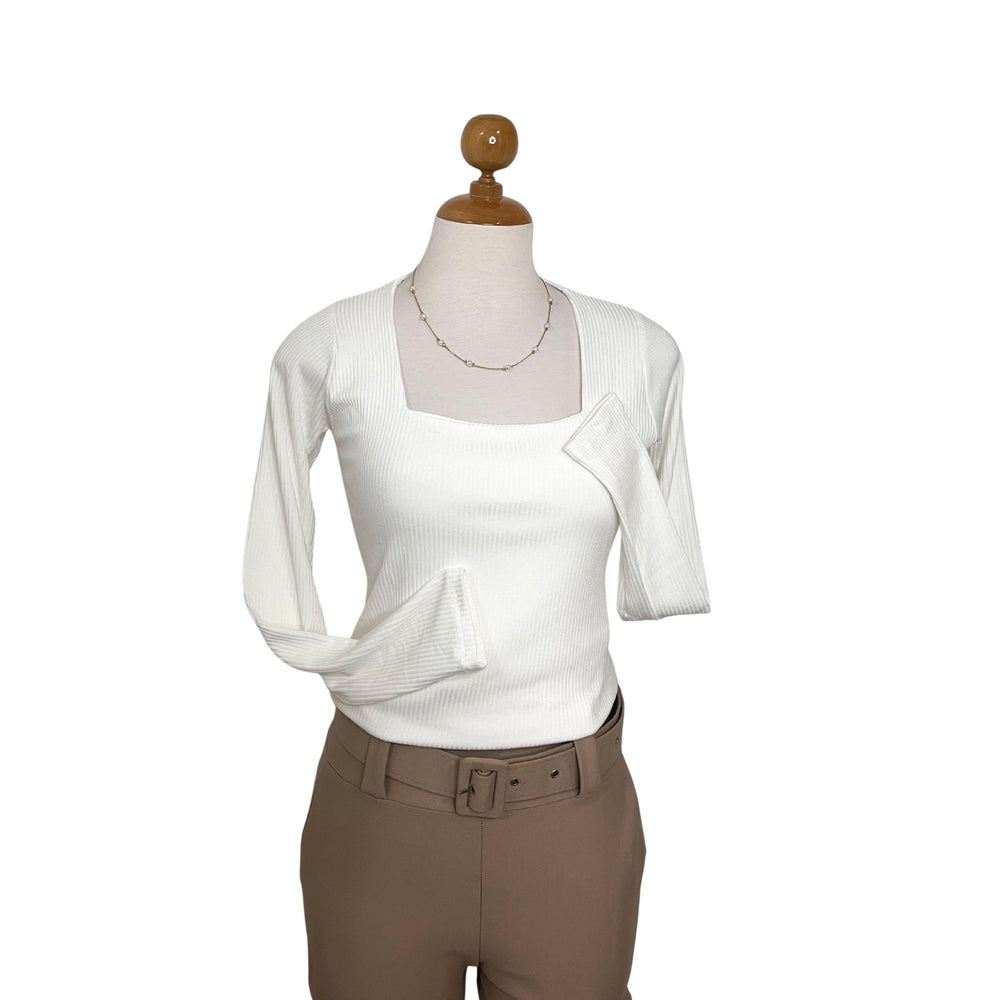 polo rib manga larga color blanco para dama