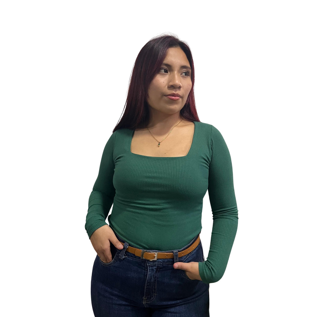 polo rib manga larga color verde trebol para dama